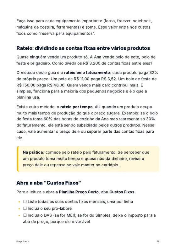 Página de exemplo do guia